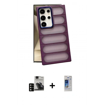 MARSİLYAN™- Galaxy S24 Ultra Kılıf Yadigar Doku Özel Seri - Siyah Durable Full Glue Curved Cam + PVD Metal Kamera Lens - SH