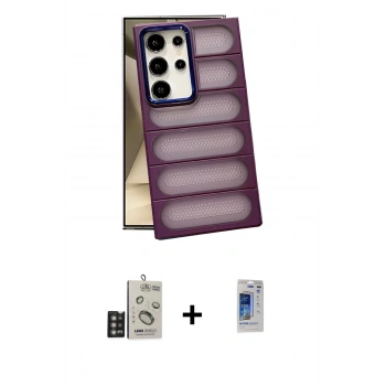 MARSİLYAN™- Galaxy S24 Ultra Kılıf Yadigar Doku Özel Seri - Siyah Durable Full Glue Curved Hayalet Cam + Bilvis Titan Kamera Lens - DNMR