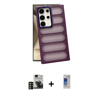 MARSİLYAN™- Galaxy S24 Ultra Kılıf Yadigar Doku Özel Seri - Siyah Durable Full Glue Curved Hayalet Cam + PVD Metal Kamera Lens - GD
