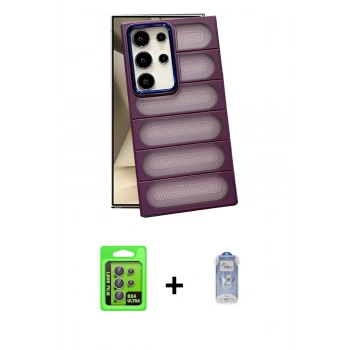 MARSİLYAN™- Galaxy S24 Ultra Kılıf Yadigar Doku Özel Seri - Siyah Joko Magic 5D Cam + Raze Metal Kamera Lens - GI