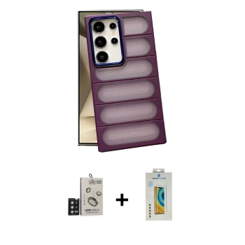 MARSİLYAN™- Galaxy S24 Ultra Kılıf Yadigar Doku Özel Seri - Siyah Polymer Nano Ekran Koruyucu + Bilvis Titan Kamera Lens - SH