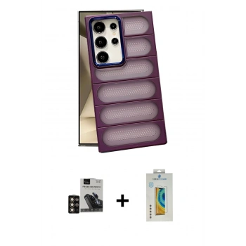 MARSİLYAN™- Galaxy S24 Ultra Kılıf Yadigar Doku Özel Seri - Siyah Polymer Nano Ekran Koruyucu + PVD Metal Kamera Lens - GD
