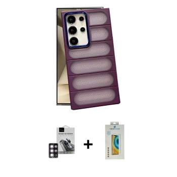 MARSİLYAN™- Galaxy S24 Ultra Kılıf Yadigar Doku Özel Seri - Siyah Polymer Nano Ekran Koruyucu + PVD Metal Kamera Lens - PE