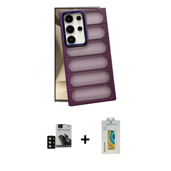 MARSİLYAN™- Galaxy S24 Ultra Kılıf Yadigar Doku Özel Seri - Siyah Polymer Nano Ekran Koruyucu + PVD Metal Kamera Lens - SH