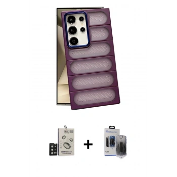 MARSİLYAN™- Galaxy S24 Ultra Kılıf Yadigar Doku Özel Seri - Siyah Vanessa Magic Hayalet Cam + Bilvis Titan Kamera Lens - SH