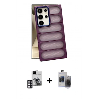 MARSİLYAN™- Galaxy S24 Ultra Kılıf Yadigar Doku Özel Seri - Siyah Vanessa Magic Hayalet Cam + PVD Metal Kamera Lens - PE