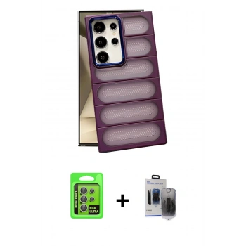 MARSİLYAN™- Galaxy S24 Ultra Kılıf Yadigar Doku Özel Seri - Siyah Vanessa Magic Hayalet Cam + Raze Metal Kamera Lens - GI