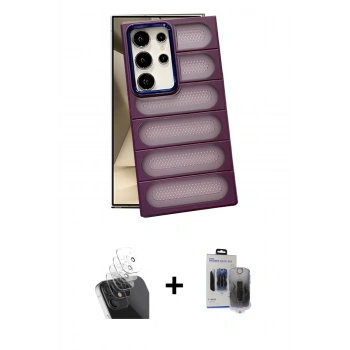 MARSİLYAN™- Galaxy S24 Ultra Kılıf Yadigar Doku Özel Seri - Siyah Vanessa Magic Hayalet Cam + Kamera Lens Koruma Cam - SF
