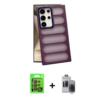 MARSİLYAN™- Galaxy S24 Ultra Kılıf Yadigar Doku Özel Seri - Siyah Vanessa Magic Hayalet Cam + Raze Metal Kamera Lens - SH