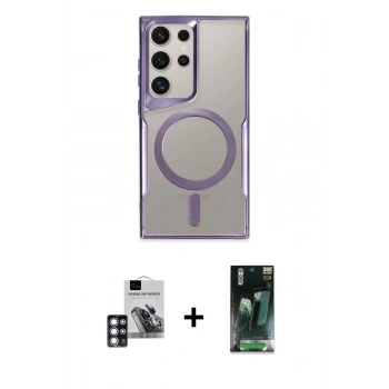 MARSİLYAN™- Galaxy S24 Ultra Kılıf Yadigar Klasik Özel Seri - Şeffaf 360 Full Body Arka Koruyucu + PVD Metal Kamera Lens - PE