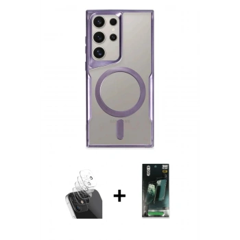 MARSİLYAN™- Galaxy S24 Ultra Kılıf Yadigar Klasik Özel Seri - Şeffaf 360 Full Body Arka Koruyucu + Kamera Lens Koruma Cam - SF