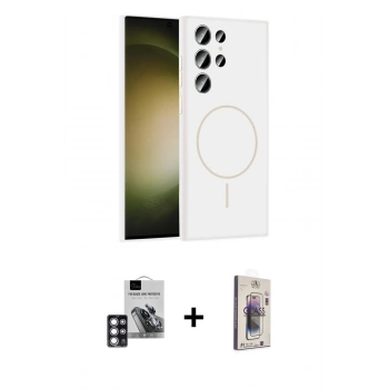 MARSİLYAN™- Galaxy S24 Ultra Kılıf Yankı Form Serisi - Siyah Bilvis 3D Cam Ekran Koruyucu + PVD Metal Kamera Lens - PE