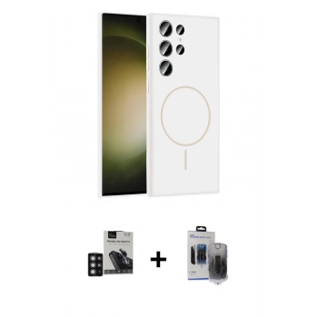 MARSİLYAN™- Galaxy S24 Ultra Kılıf Yankı Form Serisi - Siyah Vanessa Magic Hayalet Cam + PVD Metal Kamera Lens - DNMR