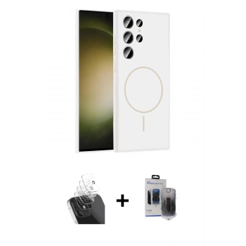 MARSİLYAN™- Galaxy S24 Ultra Kılıf Yankı Form Serisi - Siyah Vanessa Magic Hayalet Cam + Kamera Lens Koruma Cam - SF