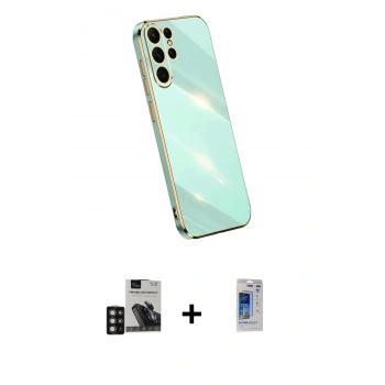MARSİLYAN™- Galaxy S24 Ultra Kılıf Yankı Serisi - Siyah Durable Full Glue Curved Hayalet Cam + PVD Metal Kamera Lens - DNMR