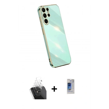 MARSİLYAN™- Galaxy S24 Ultra Kılıf Yankı Serisi - Siyah Durable Full Glue Curved Hayalet Cam + Kamera Lens Koruma Cam - SF