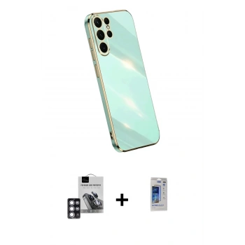 MARSİLYAN™- Galaxy S24 Ultra Kılıf Yankı Serisi - Siyah Durable Full Glue Curved Hayalet Cam + PVD Metal Kamera Lens - PE