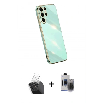 MARSİLYAN™- Galaxy S24 Ultra Kılıf Yankı Serisi - Siyah Vanessa Magic Hayalet Cam + Kamera Lens Koruma Cam - SF