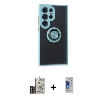 MARSİLYAN™- Galaxy S24 Ultra Kılıf Yörünge Çizgi - Siyah Durable Full Glue Curved Cam + Bilvis Titan Kamera Lens - DNMR
