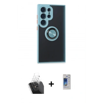 MARSİLYAN™- Galaxy S24 Ultra Kılıf Yörünge Çizgi - Siyah Durable Full Glue Curved Cam + Kamera Lens Koruma Cam - SF