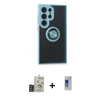 MARSİLYAN™- Galaxy S24 Ultra Kılıf Yörünge Çizgi - Siyah Durable Full Glue Curved Hayalet Cam + Bilvis Titan Kamera Lens - DNMR
