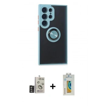 MARSİLYAN™- Galaxy S24 Ultra Kılıf Yörünge Çizgi - Siyah Polymer Nano Ekran Koruyucu + Bilvis Titan Kamera Lens - DNMR