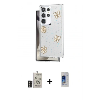 MARSİLYAN™- Galaxy S24 Ultra Kılıf Yörünge Form - Siyah Durable Full Glue Curved Cam + Bilvis Titan Kamera Lens - DNMR