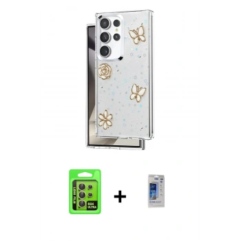 MARSİLYAN™- Galaxy S24 Ultra Kılıf Yörünge Form - Siyah Durable Full Glue Curved Hayalet Cam + Raze Metal Kamera Lens - SI