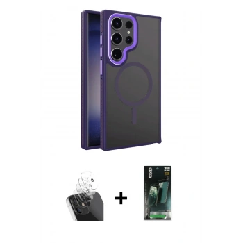 MARSİLYAN™- Galaxy S24 Ultra Kılıf Yörünge Klasik - Şeffaf 360 Full Body Arka Koruyucu + Kamera Lens Koruma Cam - SF