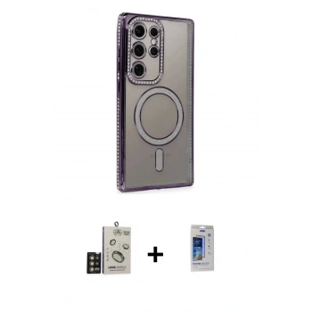 MARSİLYAN™- Galaxy S24 Ultra Kılıf Zirve Doku Prime - Siyah Durable Full Glue Curved Cam + Bilvis Titan Kamera Lens - GD