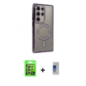 MARSİLYAN™- Galaxy S24 Ultra Kılıf Zirve Doku Prime - Siyah Durable Full Glue Curved Cam + Raze Metal Kamera Lens - GS