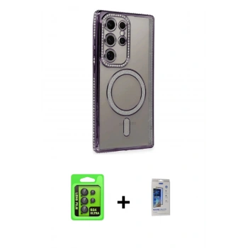 MARSİLYAN™- Galaxy S24 Ultra Kılıf Zirve Doku Prime - Siyah Durable Full Glue Curved Cam + Raze Metal Kamera Lens - SH
