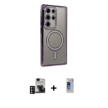 MARSİLYAN™- Galaxy S24 Ultra Kılıf Zirve Doku Prime - Siyah Durable Full Glue Curved Hayalet Cam + PVD Metal Kamera Lens - DNMR