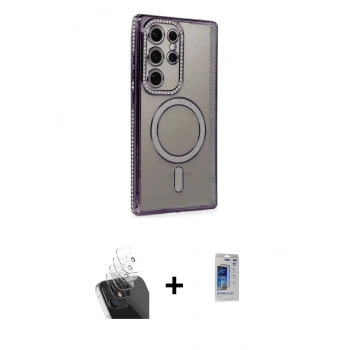MARSİLYAN™- Galaxy S24 Ultra Kılıf Zirve Doku Prime - Siyah Durable Full Glue Curved Hayalet Cam + Kamera Lens Koruma Cam - SF