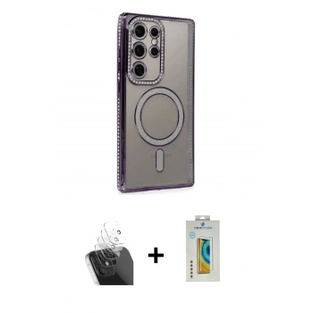 MARSİLYAN™- Galaxy S24 Ultra Kılıf Zirve Doku Prime - Siyah Polymer Nano Ekran Koruyucu + Kamera Lens Koruma Cam - SF