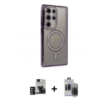 MARSİLYAN™- Galaxy S24 Ultra Kılıf Zirve Doku Prime - Siyah Vanessa Magic Hayalet Cam + PVD Metal Kamera Lens - DNMR