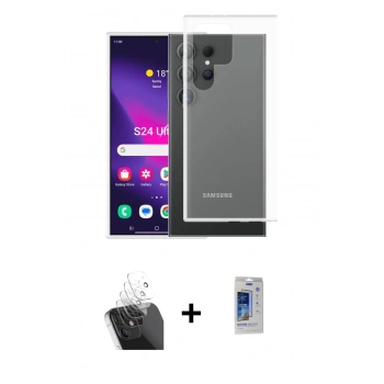 MARSİLYAN™- Galaxy S24 Ultra Kılıf Zirve Doku - Siyah Durable Full Glue Curved Cam + Kamera Lens Koruma Cam - SF