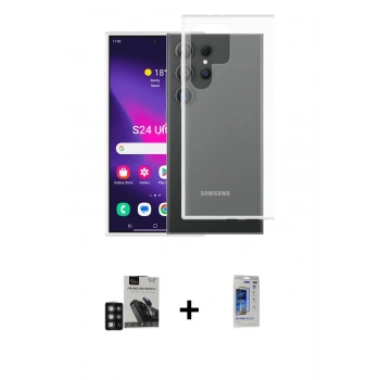 MARSİLYAN™- Galaxy S24 Ultra Kılıf Zirve Doku - Siyah Durable Full Glue Curved Hayalet Cam + PVD Metal Kamera Lens - DNMR