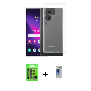 MARSİLYAN™- Galaxy S24 Ultra Kılıf Zirve Doku - Siyah Durable Full Glue Curved Hayalet Cam + Raze Metal Kamera Lens - SH