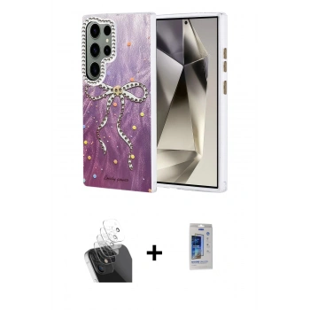 MARSİLYAN™- Galaxy S24 Ultra Kılıf Zirve Modern Prime - Siyah Durable Full Glue Curved Cam + Kamera Lens Koruma Cam - SF