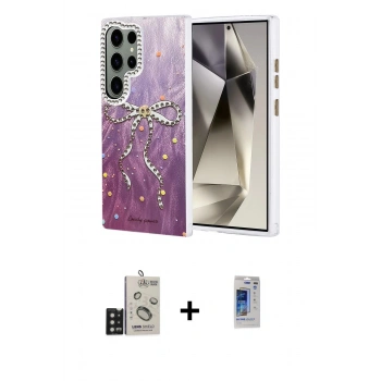 MARSİLYAN™- Galaxy S24 Ultra Kılıf Zirve Modern Prime - Siyah Durable Full Glue Curved Hayalet Cam + Bilvis Titan Kamera Lens - SH