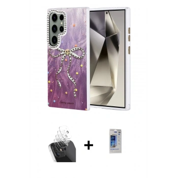MARSİLYAN™- Galaxy S24 Ultra Kılıf Zirve Modern Prime - Siyah Durable Full Glue Curved Hayalet Cam + Kamera Lens Koruma Cam - SF