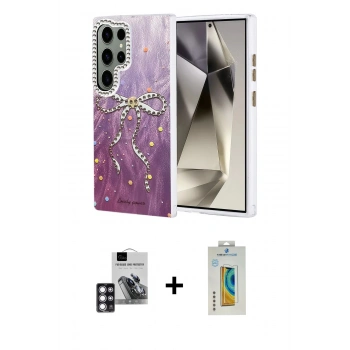 MARSİLYAN™- Galaxy S24 Ultra Kılıf Zirve Modern Prime - Siyah Polymer Nano Ekran Koruyucu + PVD Metal Kamera Lens - PE