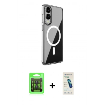 MARSİLYAN™- Galaxy S25 Edge Kılıf Ahenk Yansıma Prime - Şeffaf Pasifik Cam Ekran Koruyucu + Raze Metal Kamera Lens - SH