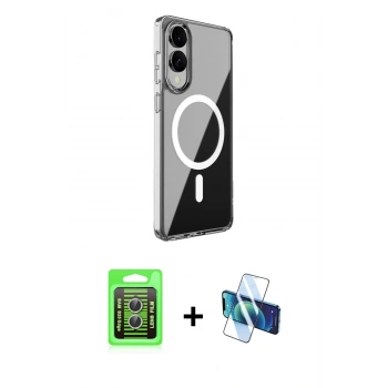 MARSİLYAN™- Galaxy S25 Edge Kılıf Ahenk Yansıma Prime - Siyah 3D Antistatik Seramik Nano Ekran Koruyucu + Raze Metal Kamera Lens - GS