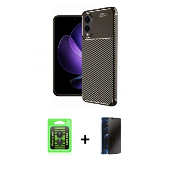 MARSİLYAN™- Galaxy S25 Edge Kılıf Eksen Form Prime - Siyah 3D Antistatik Hayalet Cam Ekran Koruyucu + Raze Metal Kamera Lens - SH