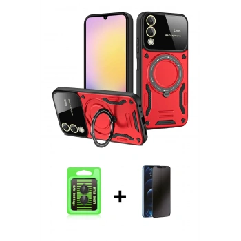 MARSİLYAN™- Galaxy S25 Edge Kılıf Kıvılcım Modern Serisi - Siyah 3D Antistatik Hayalet Cam Ekran Koruyucu + Raze Metal Kamera Lens - SH