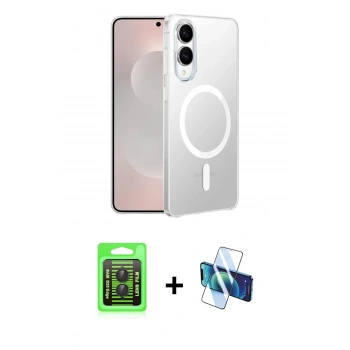 MARSİLYAN™- Galaxy S25 Edge Kılıf Kutup Minimal - Siyah 3D Antistatik Cam Ekran Koruyucu + Raze Metal Kamera Lens - SH