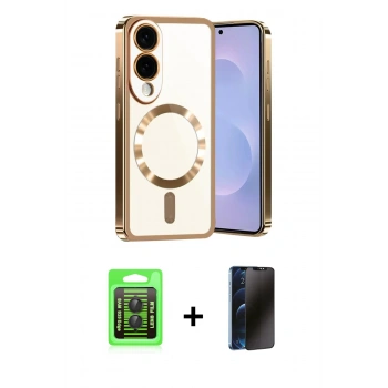 MARSİLYAN™- Galaxy S25 Edge Kılıf Nova Işık Özel Seri - Siyah 3D Antistatik Hayalet Cam Ekran Koruyucu + Raze Metal Kamera Lens - SH