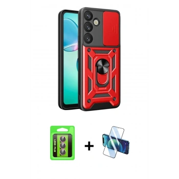 MARSİLYAN™- Galaxy S25 FE Kılıf Ahenk Klasik - Siyah 3D Antistatik Seramik Nano Ekran Koruyucu + Raze Metal Kamera Lens - PE